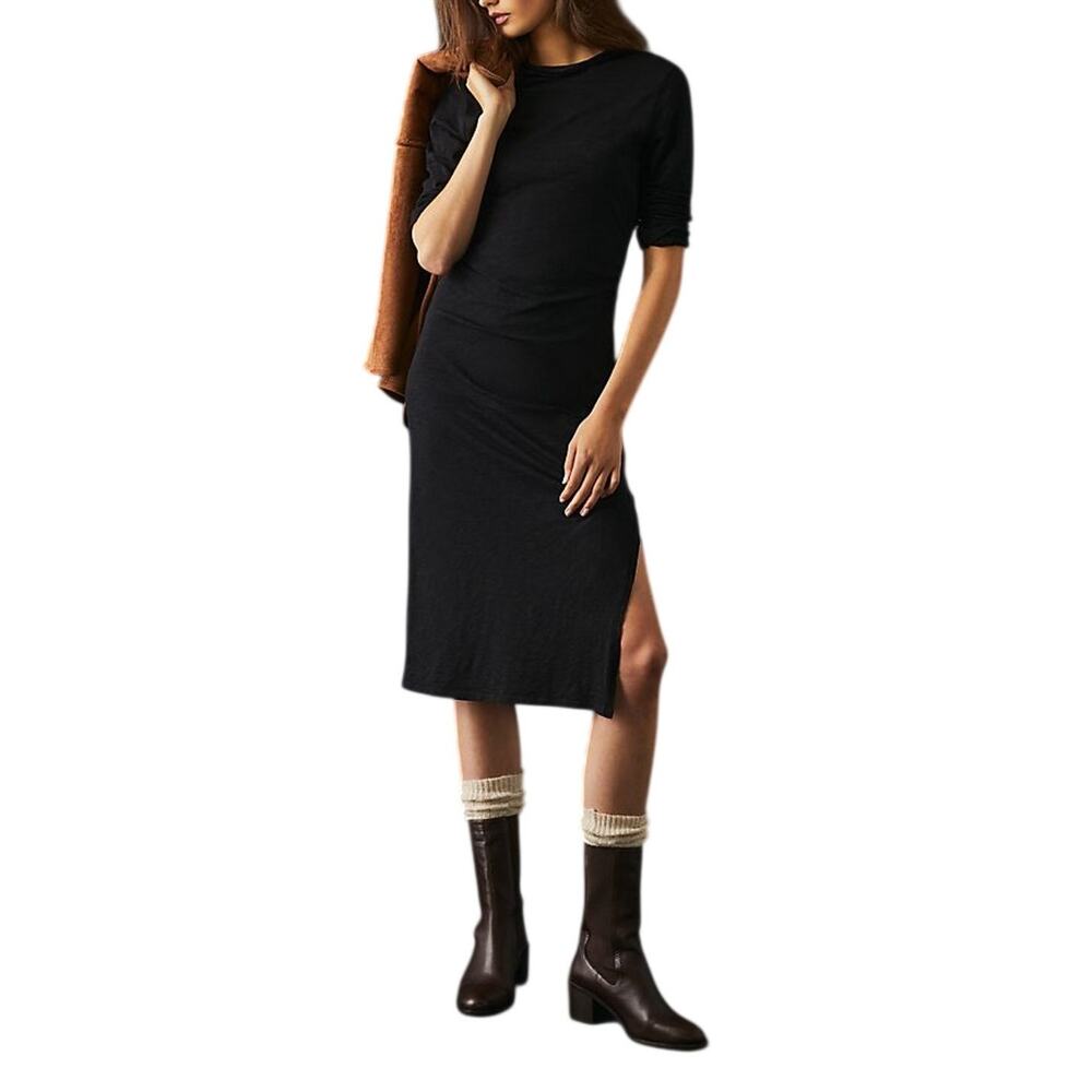 Stateside Chic Black Long Sleeve Shirred Dress Size M